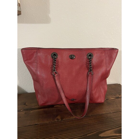 Coach Handbags - Coach Bag Black Chain Pebbled Leather Tote  Handbag Purse 56830 Burgundy Rare